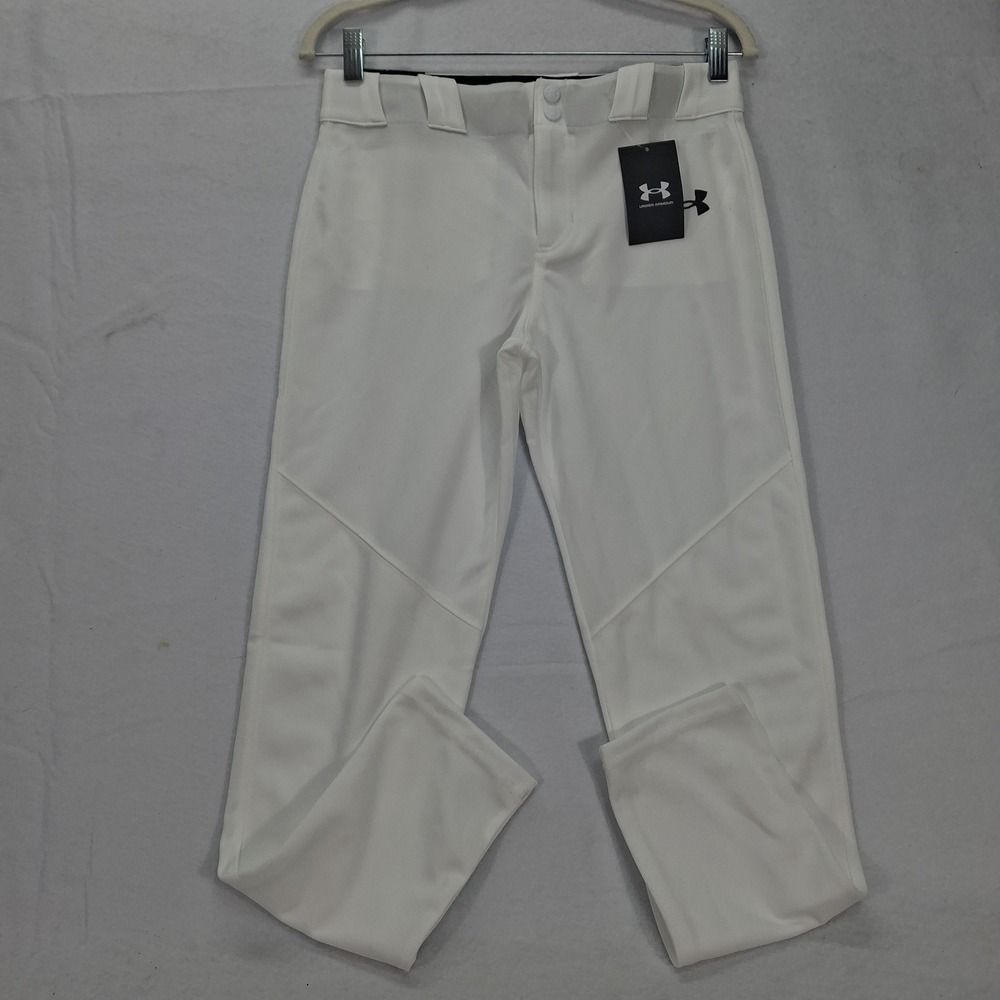 Under Armour Baseball Pants Boys YL B Utility Pnts Relaxed White Tapered NEW